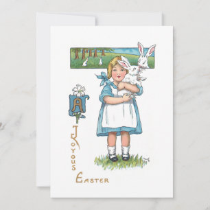 Cute Vintage Farm Girl med Påskhare Julkort