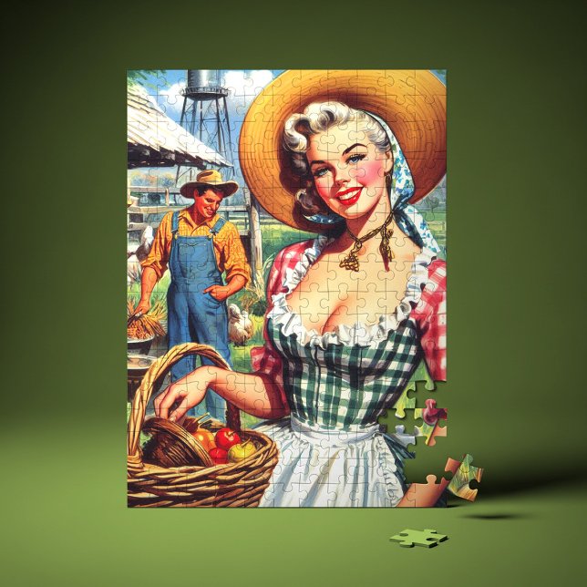 Cute Vintage Farmer Pinup Pussel (Skapare uppladdad)