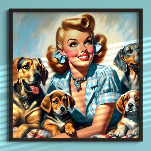 Cute vintage-flicka med valpar poster (Skapare uppladdad)