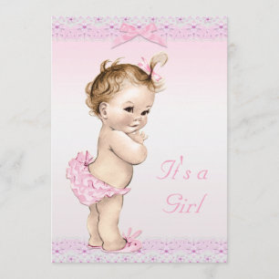 Cute Vintage Flicka Shower Faux Snöre, Bows Inbjudningar