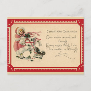 Cute Vintage Flickans julhälsningar Vykort