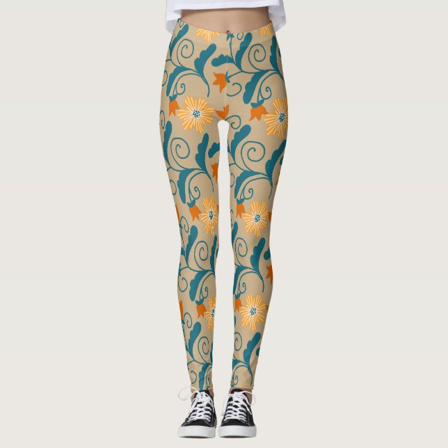 Cute Vintage Flower Mönster Capri Leggins Leggings (Framsida)