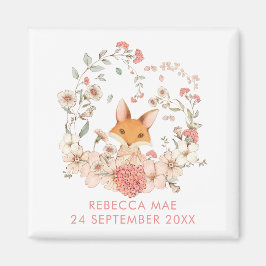 Cute Vintage Fox Botanicals Namn Datum för födelse Magnet