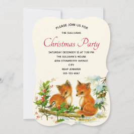 Cute Vintage Foxes Retro-julen Party Inbjudningar