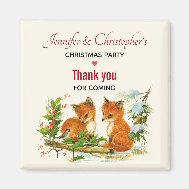 Cute Vintage Foxes Retro-julen Party Tack Magnet (Framsidan)