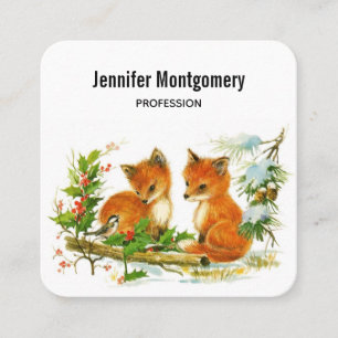 Cute Vintage Foxes Retro-julscen Fyrkantigt Visitkort