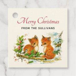 Cute Vintage Foxes Retro-julscen Gåvor Etiketter