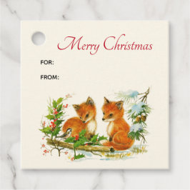Cute Vintage Foxes Retro-julscen Gåvor Etiketter