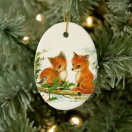 Cute Vintage Foxes Retro-julscen Julgransprydnad Keramik