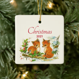 Cute Vintage Foxes Retro-julscen Julgransprydnad Keramik