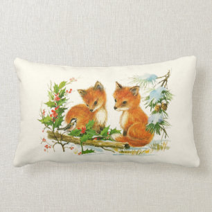 Cute Vintage Foxes Retro-julscen Lumbarkudde