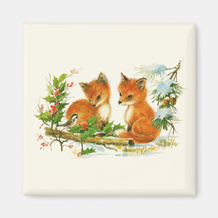 Cute Vintage Foxes Retro-julscen Magnet