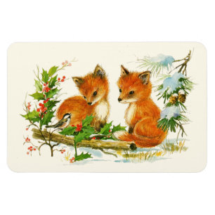 Cute Vintage Foxes Retro-julscen Magnet