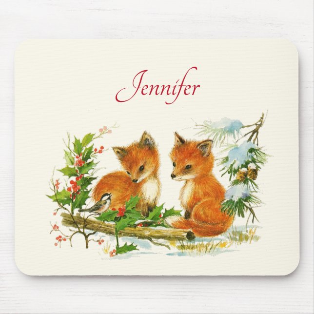 Cute Vintage Foxes Retro-julscen Musmatta (Framsidan)