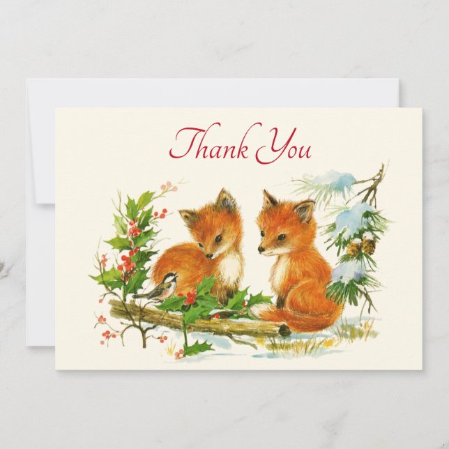 Cute Vintage Foxes Retro-julscen Tack Kort (Framsida)