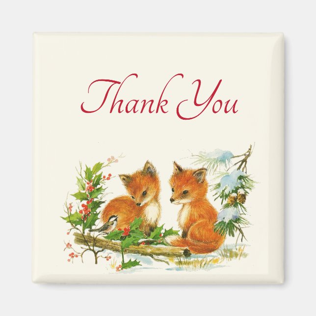 Cute Vintage Foxes Retro-Tacken Magnet (Framsidan)