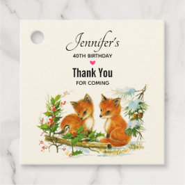 Cute Vintage Foxes Retro Winter Scene Birthday Gåvor Etiketter