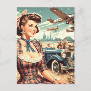 Cute Vintage Girl Illustration Vykort