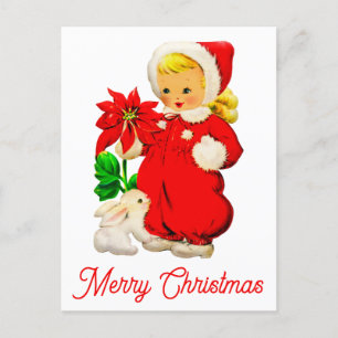 Cute Vintage God jul Retro Girl Vykort