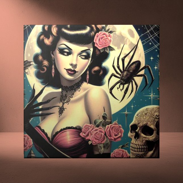 Cute Vintage Goth Girl Kakelplatta (Skapare uppladdad)