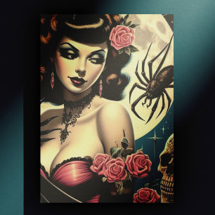 Cute Vintage Goth Girl Vykort