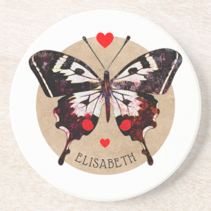 Cute Vintage Grunge Butterfly and Hearards Add Nam Underlägg