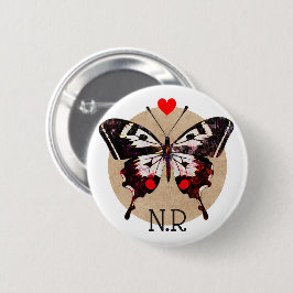 Cute Vintage Grunge Butterfly & Hearts Monogrammad Knapp