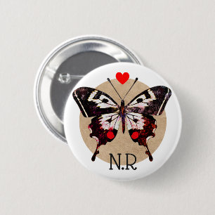 Cute Vintage Grunge Butterfly & Hearts Monogrammad Knapp