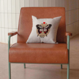 Cute Vintage Grunge Butterfly & Hearts Monogrammad Kudde