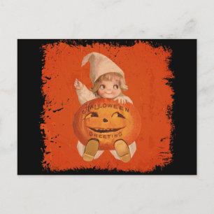 Cute Vintage Halloween Hälsning Pumpkin Vykort