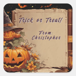 Cute Vintage Halloween Storybook Pumpkin Custom Fyrkantigt Klistermärke