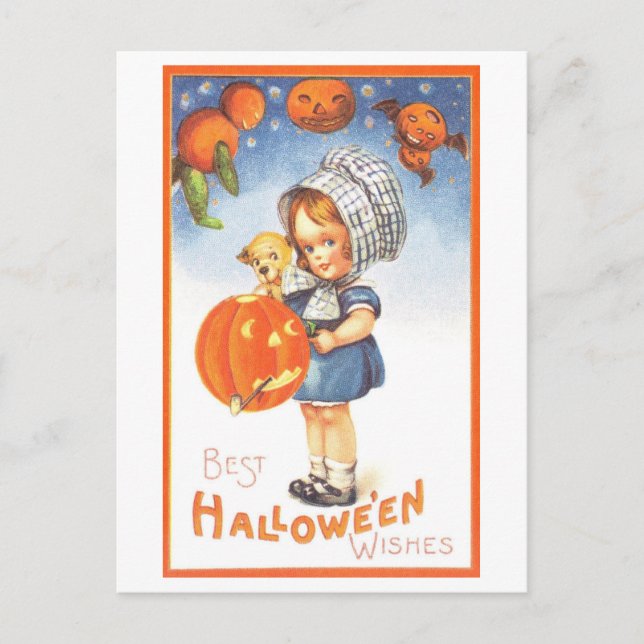 Cute Vintage Halloween-vykort Vykort (Framsida)