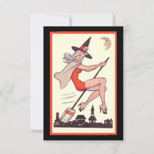 Cute Vintage Halloween Witch på Broom