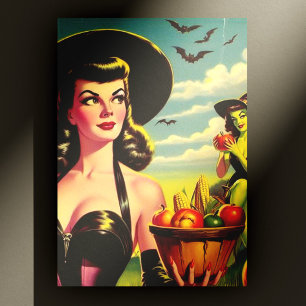 Cute Vintage Halloween Witch Pin-up Vykort
