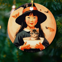 Cute vintage häxa - asiatiskt barn julgransprydnad keramik