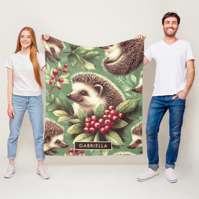 Cute Vintage Hedgehog Mönster Fleecefilt (På plats)