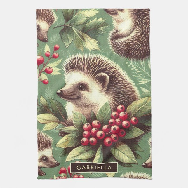 Cute Vintage Hedgehog Mönster Kökshandduk (Vertikal)