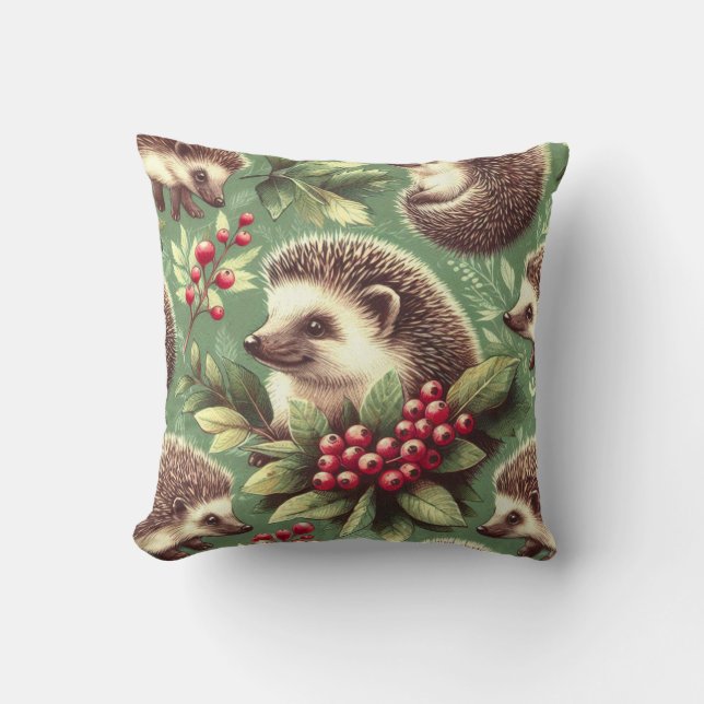 Cute Vintage Hedgehog Mönster Kudde (Framsida)