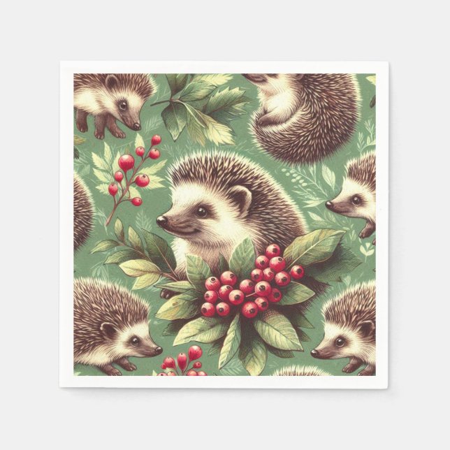 Cute Vintage Hedgehog Mönster Pappersservett (Framsidan)