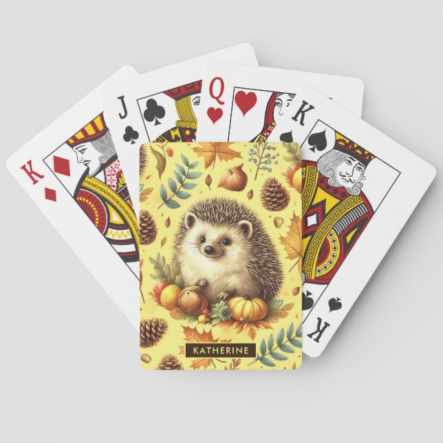 Cute Vintage Hedgehog Seamless Mönster Casinokort (Baksidan)
