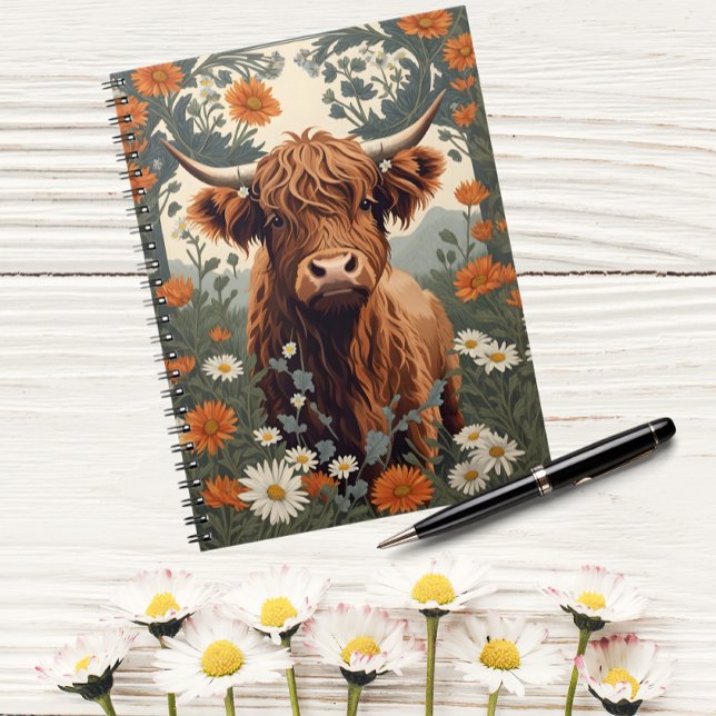 Cute Vintage Highland Cow Anteckningsbok (Skapare uppladdad)