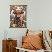 Cute Vintage Highland Cow Daisy Fält