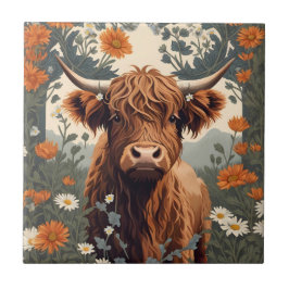 Cute Vintage Highland Cow Kakelplatta
