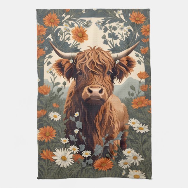 Cute Vintage Highland Cow Kökshandduk (Vertikal)