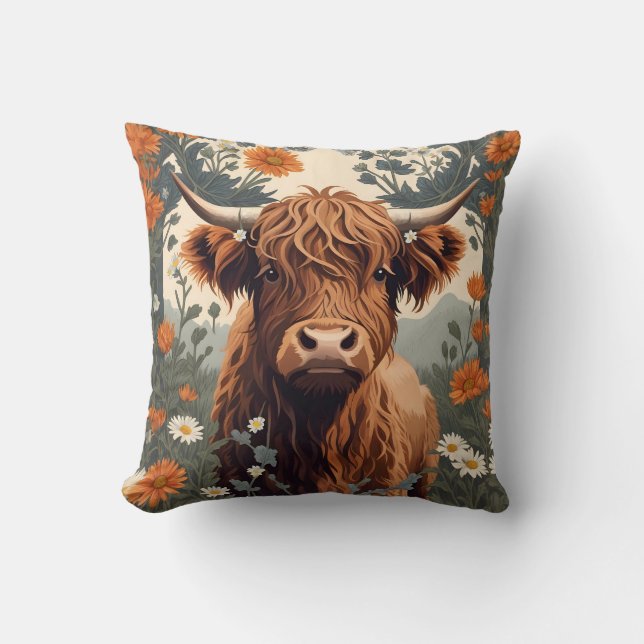 Cute Vintage Highland Cow Kudde (Framsida)