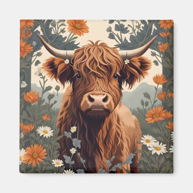 Cute Vintage Highland Cow Magnet (Framsidan)