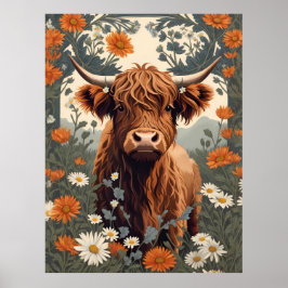 Cute Vintage Highland Cow Poster