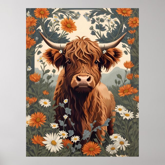 Cute Vintage Highland Cow Poster (Framsidan)