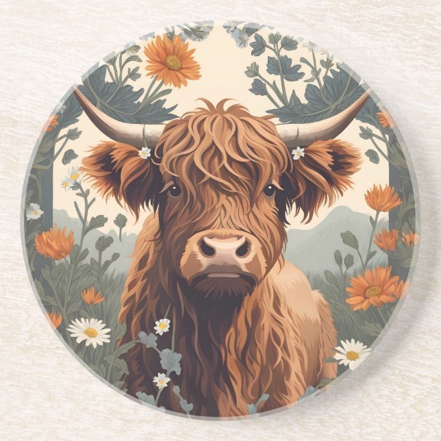 Cute Vintage Highland Cow Underlägg (Framsidan)