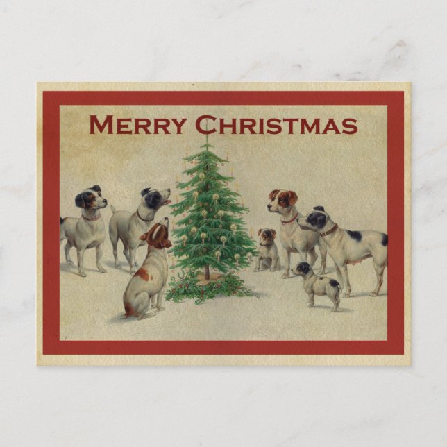 Cute Vintage Hund God jul Vykort (Framsida)